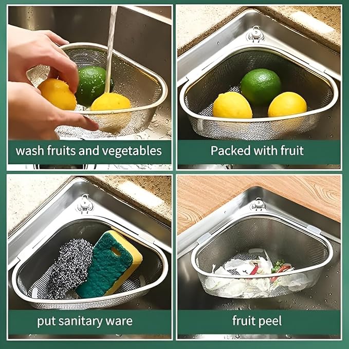 Kitchen Sink Drain Basket Triangle Shape Stainless Steel